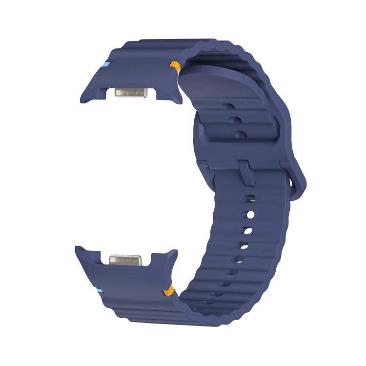 For Samsung Galaxy Watch8 44mm Rhombic Texture Bezel and Wavy Grain Stitched Color Buckle Silicone Watch Band(Midnight Blue Silver) - free shipping - PMC TechLife - Order now!