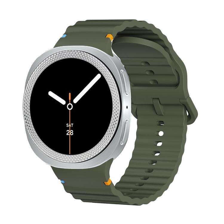 For Samsung Galaxy Watch8 44mm Rhombic Texture Bezel and Wavy Grain Stitched Color Buckle Silicone Watch Band(Army Green Silver) - free shipping - PMC TechLife - Order now!