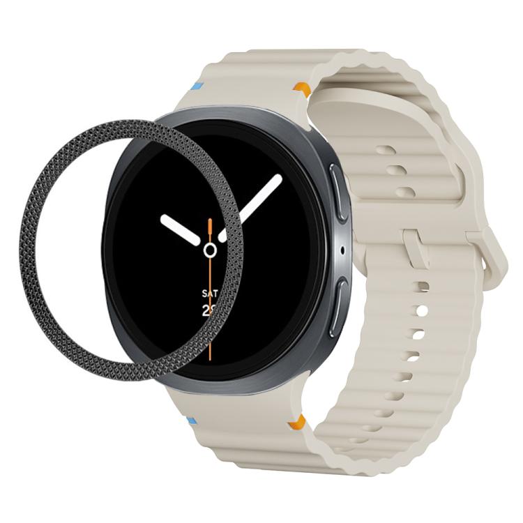 For Samsung Galaxy Watch8 44mm Rhombic Texture Bezel and Wavy Grain Stitched Color Buckle Silicone Watch Band(Beige Black) - free shipping - PMC TechLife - Order now!