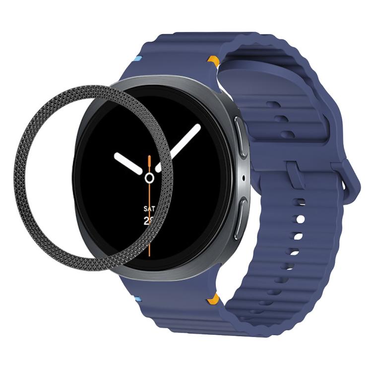 For Samsung Galaxy Watch8 44mm Rhombic Texture Bezel and Wavy Grain Stitched Color Buckle Silicone Watch Band(Midnight Blue Black) - free shipping - PMC TechLife - Order now!