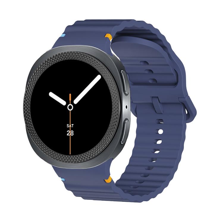 For Samsung Galaxy Watch8 44mm Rhombic Texture Bezel and Wavy Grain Stitched Color Buckle Silicone Watch Band(Midnight Blue Black) - free shipping - PMC TechLife - Order now!