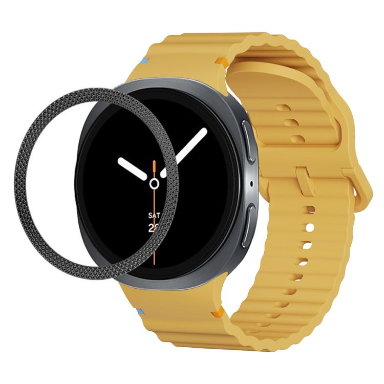 For Samsung Galaxy Watch8 44mm Rhombic Texture Bezel and Wavy Grain Stitched Color Buckle Silicone Watch Band(Yellow Black) - free shipping - PMC TechLife - Order now!