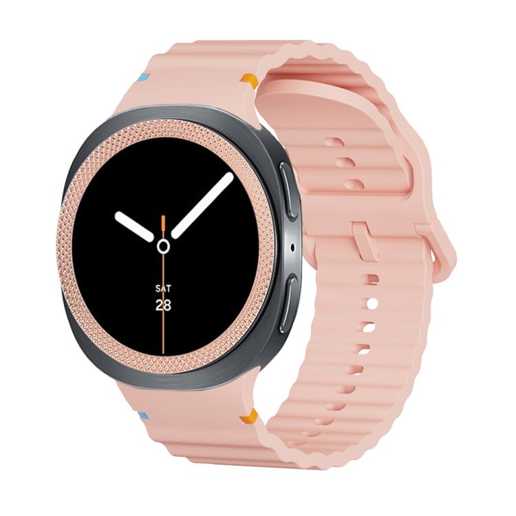 For Samsung Galaxy Watch8 44mm Rhombic Texture Bezel and Wavy Grain Stitched Color Buckle Silicone Watch Band(Pink Rose Gold) - free shipping - PMC TechLife - Order now!