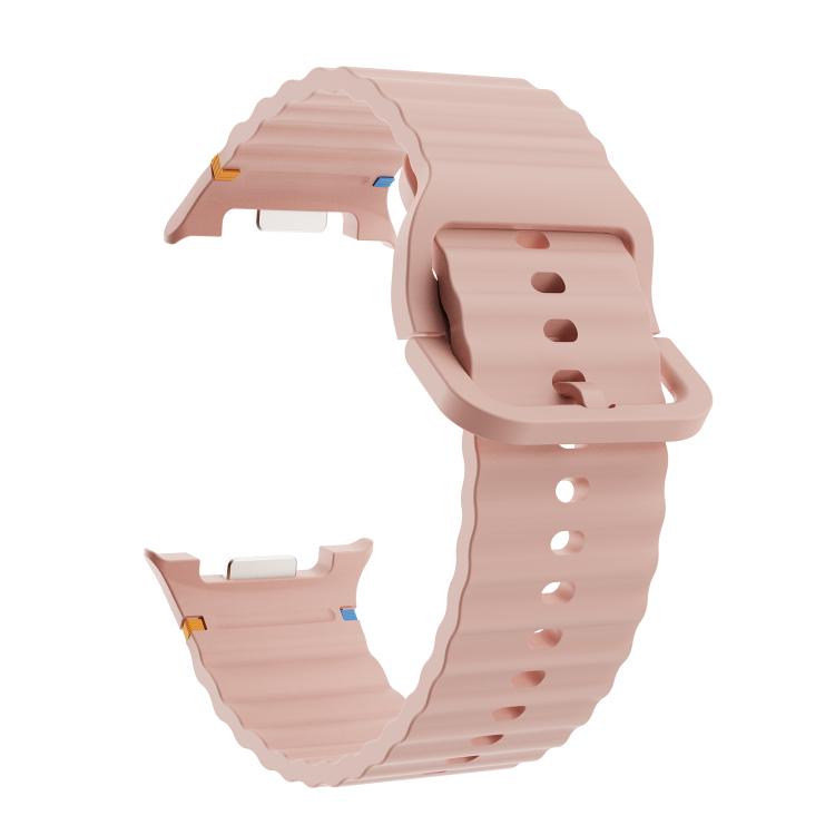 For Samsung Galaxy Watch8 44mm Rhombic Texture Bezel and Wavy Grain Stitched Color Buckle Silicone Watch Band(Pink Rose Gold) - free shipping - PMC TechLife - Order now!