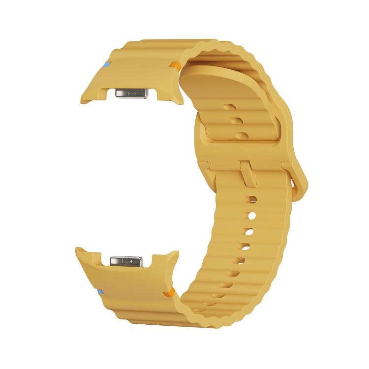 For Samsung Galaxy Watch8 44mm Diamond Bezel and Wavy Grain Stitched Color Buckle Silicone Watch Band(Yellow Silver) - free shipping - PMC TechLife - Order now!