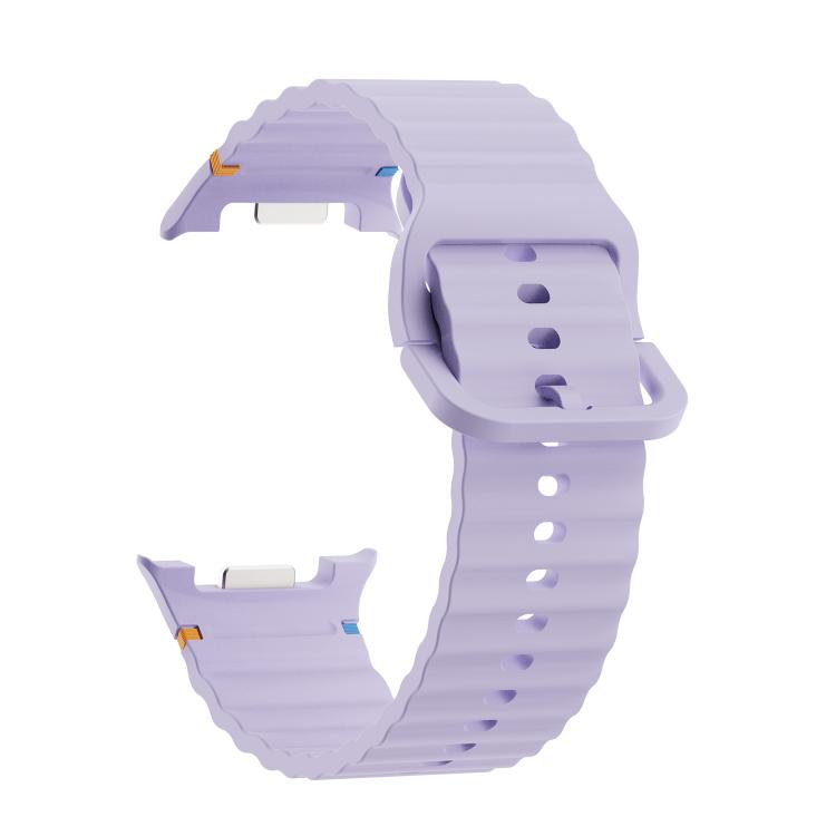 For Samsung Galaxy Watch8 44mm Diamond Bezel and Wavy Grain Stitched Color Buckle Silicone Watch Band(Purple Silver) - free shipping - PMC TechLife - Order now!