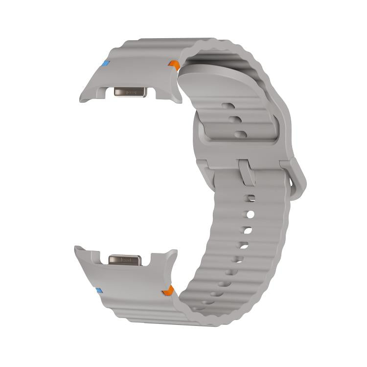 For Samsung Galaxy Watch8 44mm Diamond Bezel and Wavy Grain Stitched Color Buckle Silicone Watch Band(Gray Black) - free shipping - PMC TechLife - Order now!