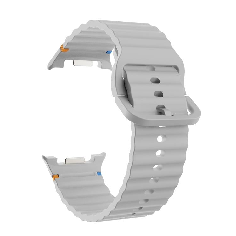 For Samsung Galaxy Watch8 44mm Diamond Bezel and Wavy Grain Stitched Color Buckle Silicone Watch Band(Gray Black) - free shipping - PMC TechLife - Order now!