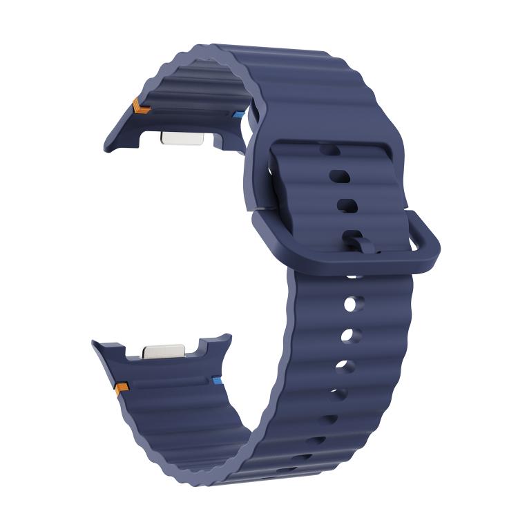 For Samsung Galaxy Watch8 44mm Diamond Bezel and Wavy Grain Stitched Color Buckle Silicone Watch Band(Midnight Blue Black) - free shipping - PMC TechLife - Order now!