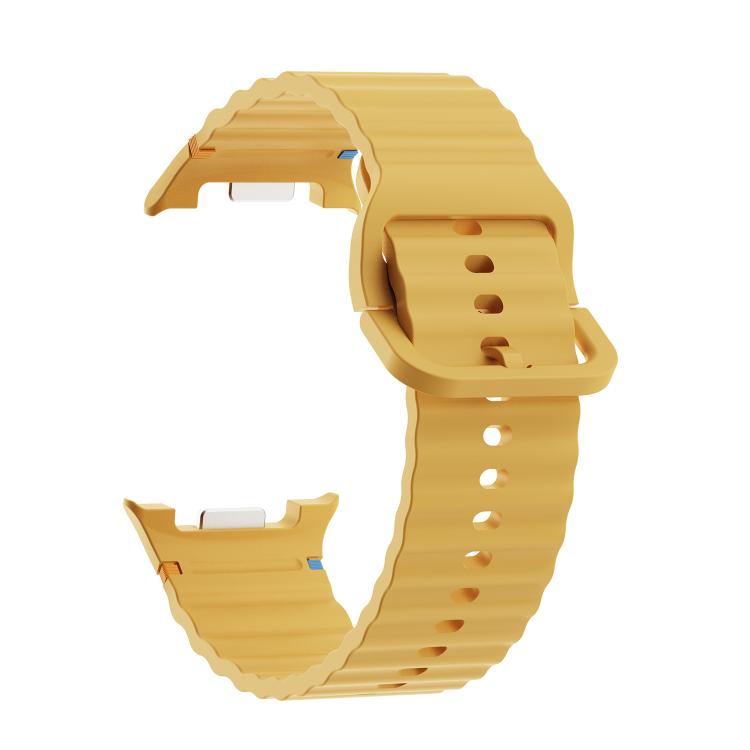 For Samsung Galaxy Watch8 40mm Diamond Bezel and Wavy Grain Stitched Color Buckle Silicone Watch Band(Yellow Silver) - free shipping - PMC TechLife - Order now!