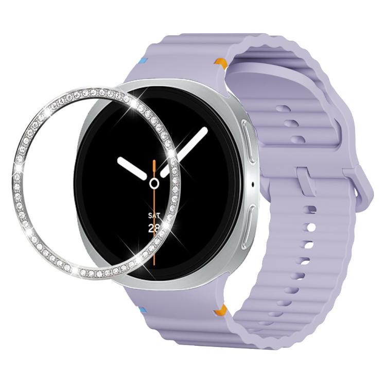 For Samsung Galaxy Watch8 40mm Diamond Bezel and Wavy Grain Stitched Color Buckle Silicone Watch Band(Purple Silver) - free shipping - PMC TechLife - Order now!