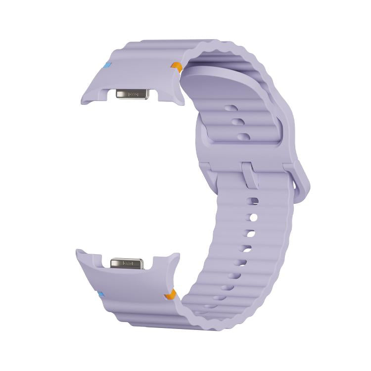 For Samsung Galaxy Watch8 40mm Diamond Bezel and Wavy Grain Stitched Color Buckle Silicone Watch Band(Purple Silver) - free shipping - PMC TechLife - Order now!