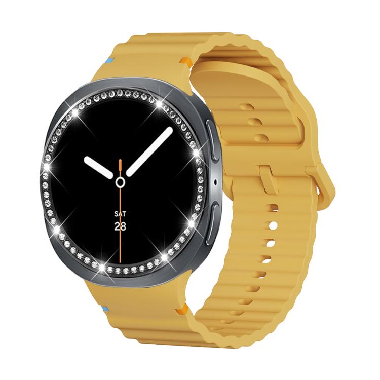 For Samsung Galaxy Watch8 40mm Diamond Bezel and Wavy Grain Stitched Color Buckle Silicone Watch Band(Yellow Black) - free shipping - PMC TechLife - Order now!