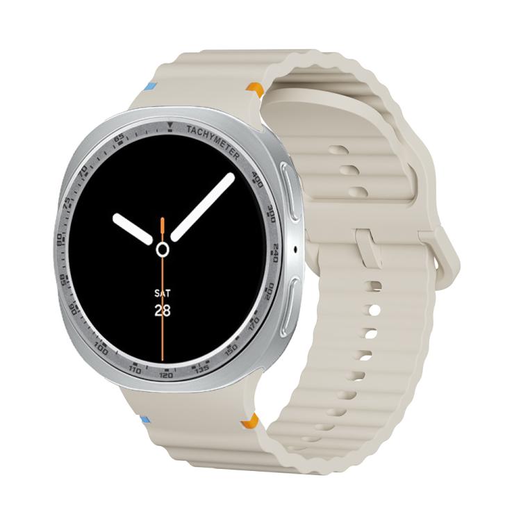 For Samsung Galaxy Watch8 44mm Speed Bezel and Wavy Grain Stitched Color Buckle Silicone Watch Band(Beige Silver) - free shipping - PMC TechLife - Order now!