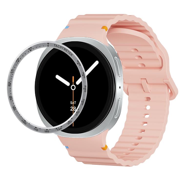For Samsung Galaxy Watch8 44mm Speed Bezel and Wavy Grain Stitched Color Buckle Silicone Watch Band(Pink Silver) - free shipping - PMC TechLife - Order now!