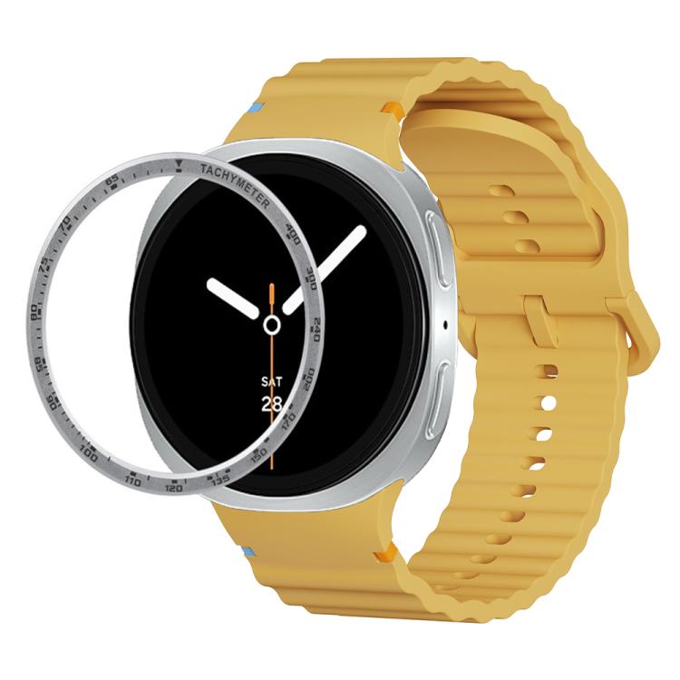 For Samsung Galaxy Watch8 44mm Speed Bezel and Wavy Grain Stitched Color Buckle Silicone Watch Band(Yellow Silver) - free shipping - PMC TechLife - Order now!