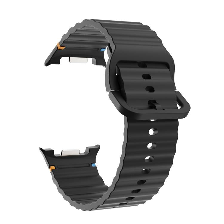 For Samsung Galaxy Watch8 44mm Speed Bezel and Wavy Grain Stitched Color Buckle Silicone Watch Band(Black Silver) - free shipping - PMC TechLife - Order now!
