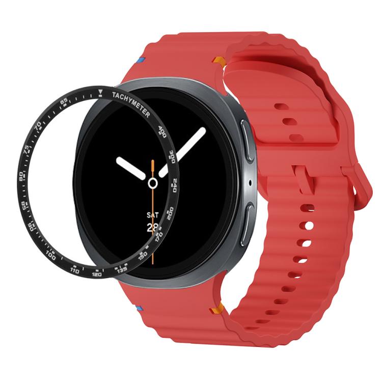 For Samsung Galaxy Watch8 44mm Speed Bezel and Wavy Grain Stitched Color Buckle Silicone Watch Band(Red Black) - free shipping - PMC TechLife - Order now!