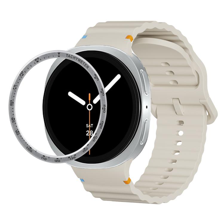 For Samsung Galaxy Watch8 40mm Speed Bezel and Wavy Grain Stitched Color Buckle Silicone Watch Band(Beige Silver) - free shipping - PMC TechLife - Order now!