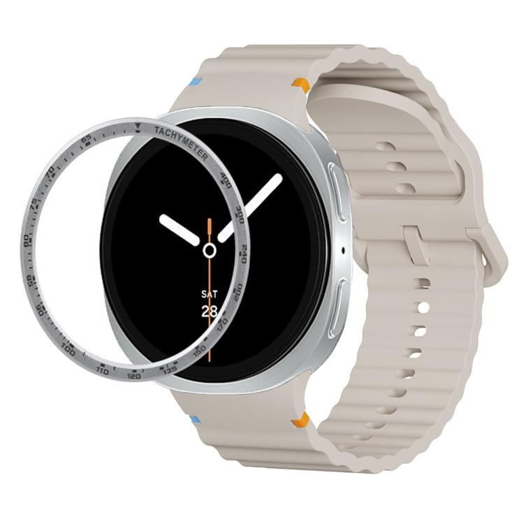 For Samsung Galaxy Watch8 40mm Speed Bezel and Wavy Grain Stitched Color Buckle Silicone Watch Band(Starlight Silver) - free shipping - PMC TechLife - Order now!