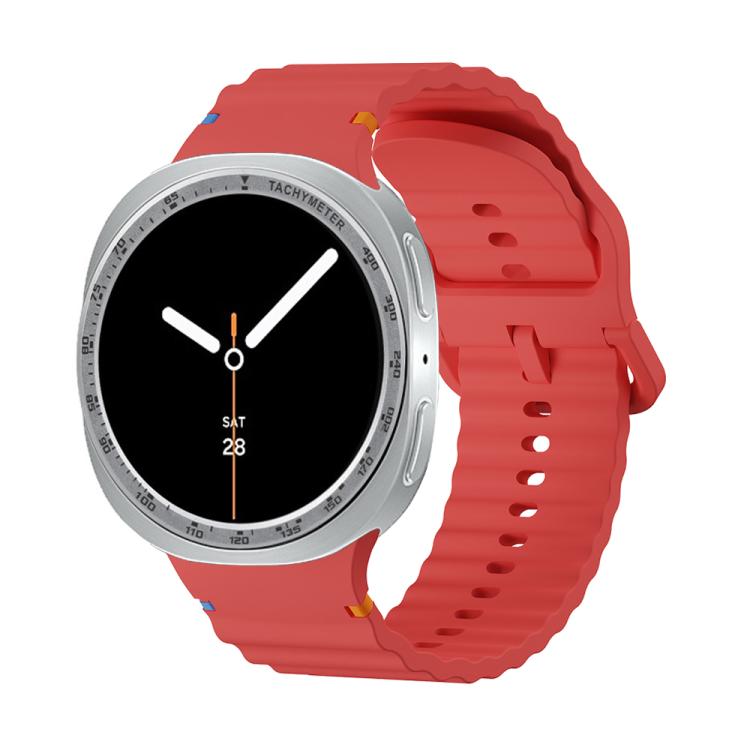 For Samsung Galaxy Watch8 40mm Speed Bezel and Wavy Grain Stitched Color Buckle Silicone Watch Band(Red Silver) - free shipping - PMC TechLife - Order now!