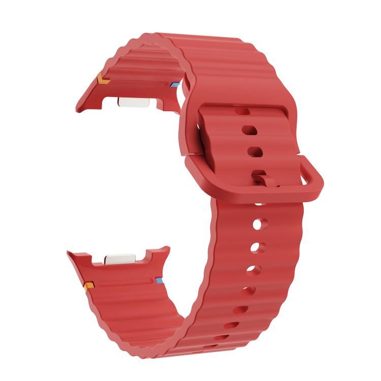 For Samsung Galaxy Watch8 40mm Speed Bezel and Wavy Grain Stitched Color Buckle Silicone Watch Band(Red Silver) - free shipping - PMC TechLife - Order now!