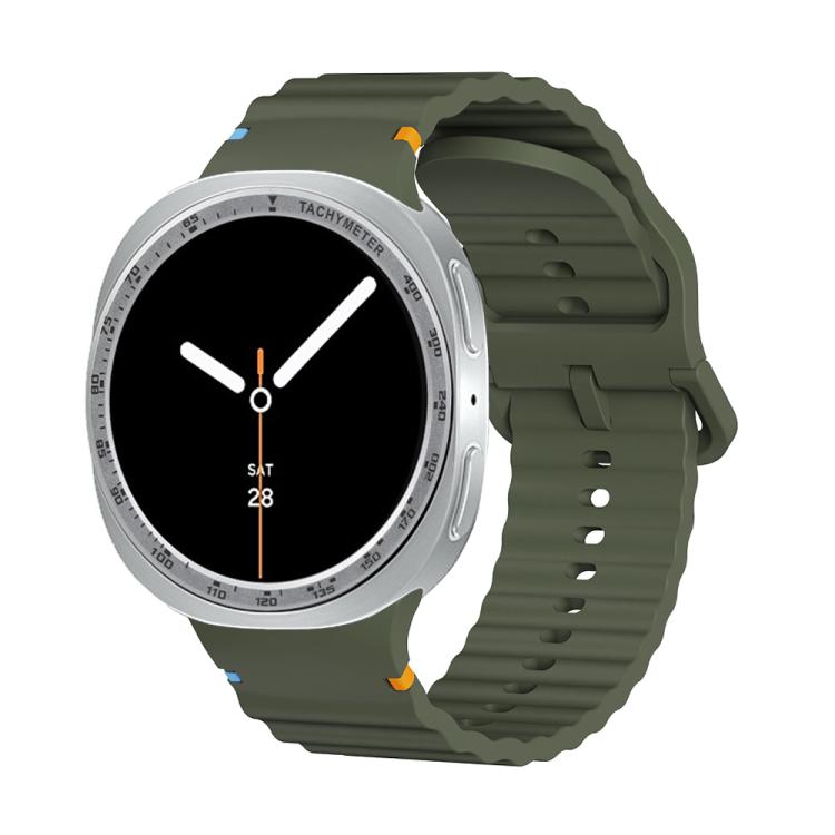 For Samsung Galaxy Watch8 40mm Speed Bezel and Wavy Grain Stitched Color Buckle Silicone Watch Band(Army Green Silver) - free shipping - PMC TechLife - Order now!