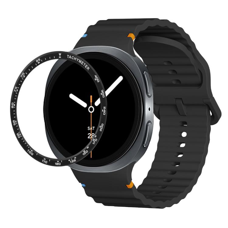 For Samsung Galaxy Watch8 40mm Speed Bezel and Wavy Grain Stitched Color Buckle Silicone Watch Band(Black Black) - free shipping - PMC TechLife - Order now!