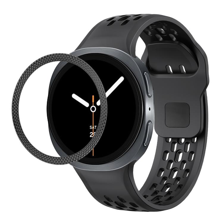 For Samsung Galaxy Watch8 44mm Rhombic Texture Bezel and Black Reverse Buckle Silicone Watch Band(Black Black) - free shipping - PMC TechLife - Order now!