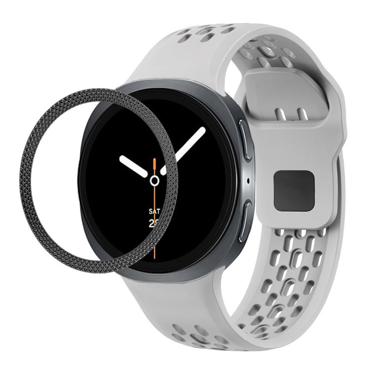 For Samsung Galaxy Watch8 44mm Rhombic Texture Bezel and Black Reverse Buckle Silicone Watch Band(Gray Black) - free shipping - PMC TechLife - Order now!