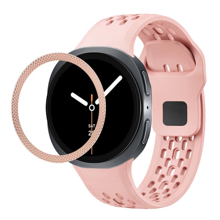 For Samsung Galaxy Watch8 44mm Rhombic Texture Bezel and Black Reverse Buckle Silicone Watch Band(Pink Rose Gold) - free shipping - PMC TechLife - Order now!
