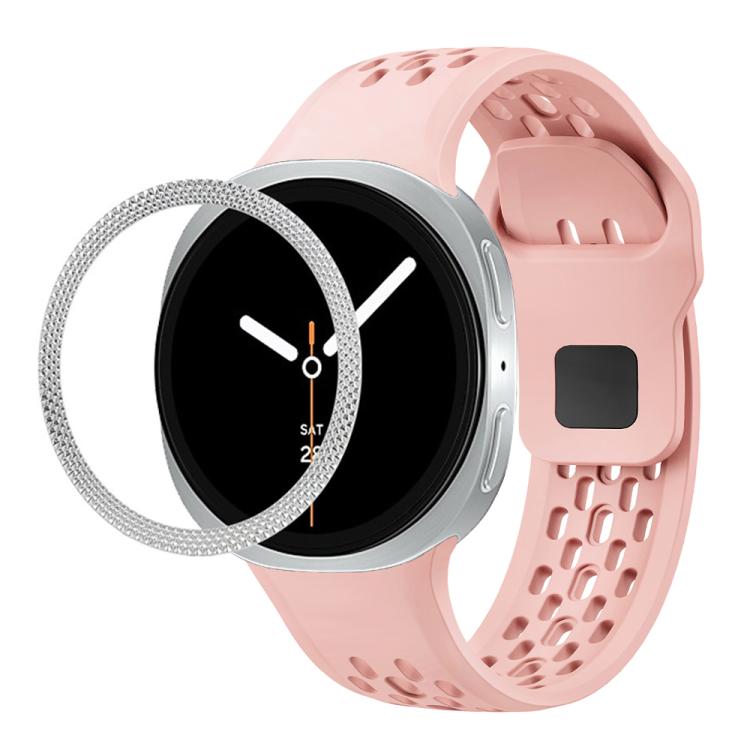For Samsung Galaxy Watch8 40mm Rhombic Texture Bezel and Black Reverse Buckle Silicone Watch Band(Pink Silver) - free shipping - PMC TechLife - Order now!