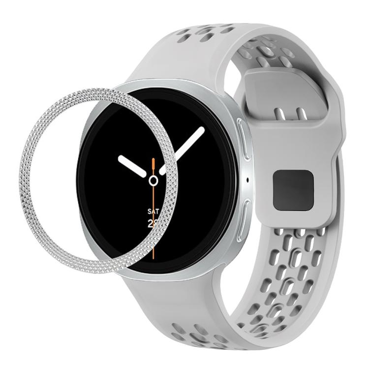 For Samsung Galaxy Watch8 40mm Rhombic Texture Bezel and Black Reverse Buckle Silicone Watch Band(Gray Silver) - free shipping - PMC TechLife - Order now!