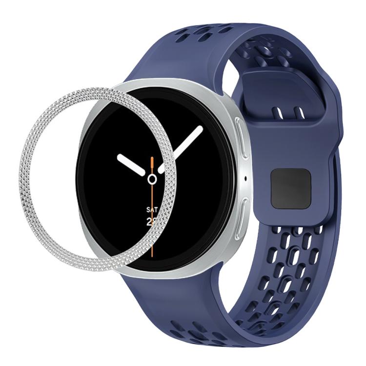 For Samsung Galaxy Watch8 40mm Rhombic Texture Bezel and Black Reverse Buckle Silicone Watch Band(Midnight Blue Silver) - free shipping - PMC TechLife - Order now!