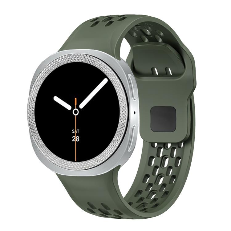 For Samsung Galaxy Watch8 40mm Rhombic Texture Bezel and Black Reverse Buckle Silicone Watch Band(Army Green Silver) - free shipping - PMC TechLife - Order now!