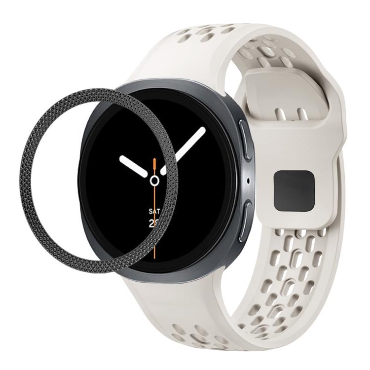 For Samsung Galaxy Watch8 40mm Rhombic Texture Bezel and Black Reverse Buckle Silicone Watch Band(Beige Black) - free shipping - PMC TechLife - Order now!