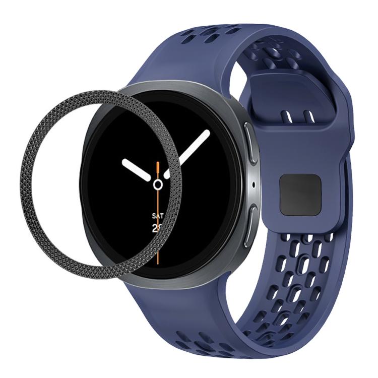 For Samsung Galaxy Watch8 40mm Rhombic Texture Bezel and Black Reverse Buckle Silicone Watch Band(Midnight Blue Black) - free shipping - PMC TechLife - Order now!
