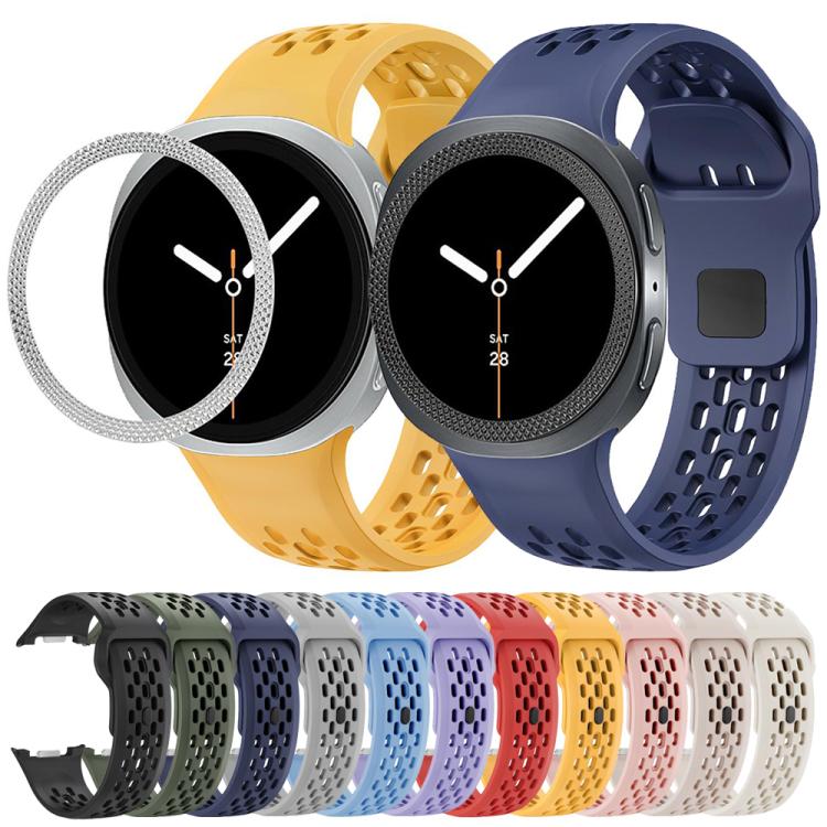For Samsung Galaxy Watch8 40mm Rhombic Texture Bezel and Black Reverse Buckle Silicone Watch Band(Army Green Silver) - free shipping - PMC TechLife - Order now!
