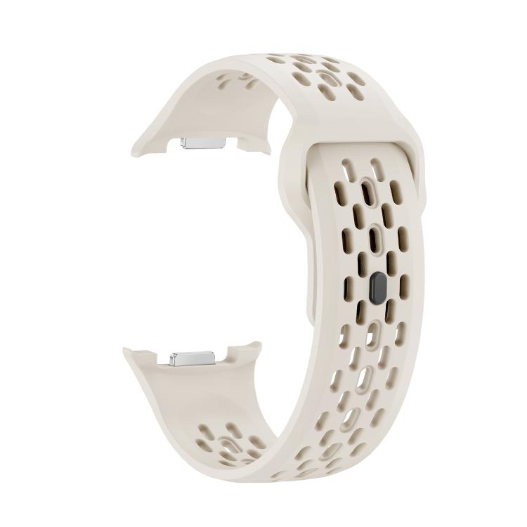 For Samsung Galaxy Watch8 44mm Diamond Bezel and Black Reverse Buckle Silicone Watch Band(Beige Silver) - free shipping - PMC TechLife - Order now!