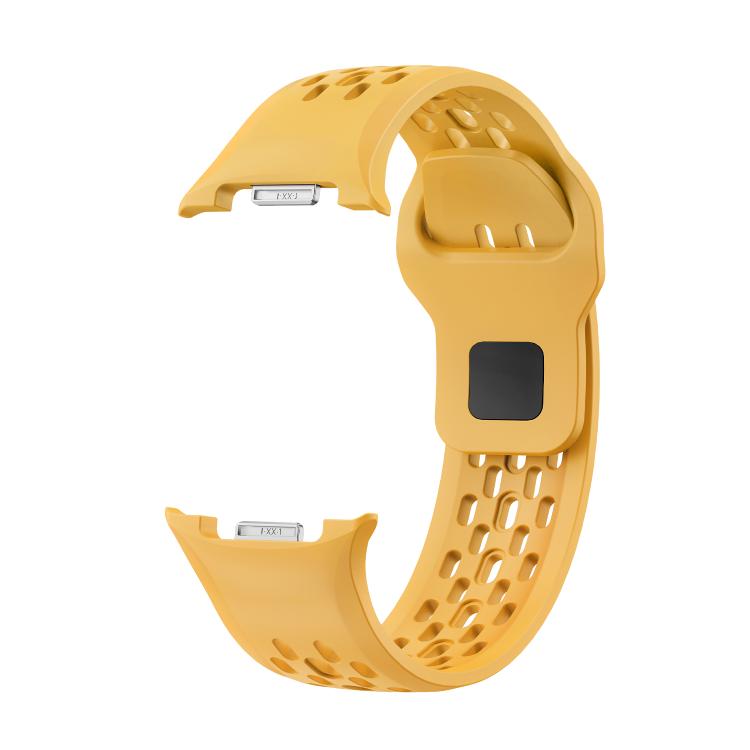 For Samsung Galaxy Watch8 44mm Diamond Bezel and Black Reverse Buckle Silicone Watch Band(Yellow Silver) - free shipping - PMC TechLife - Order now!