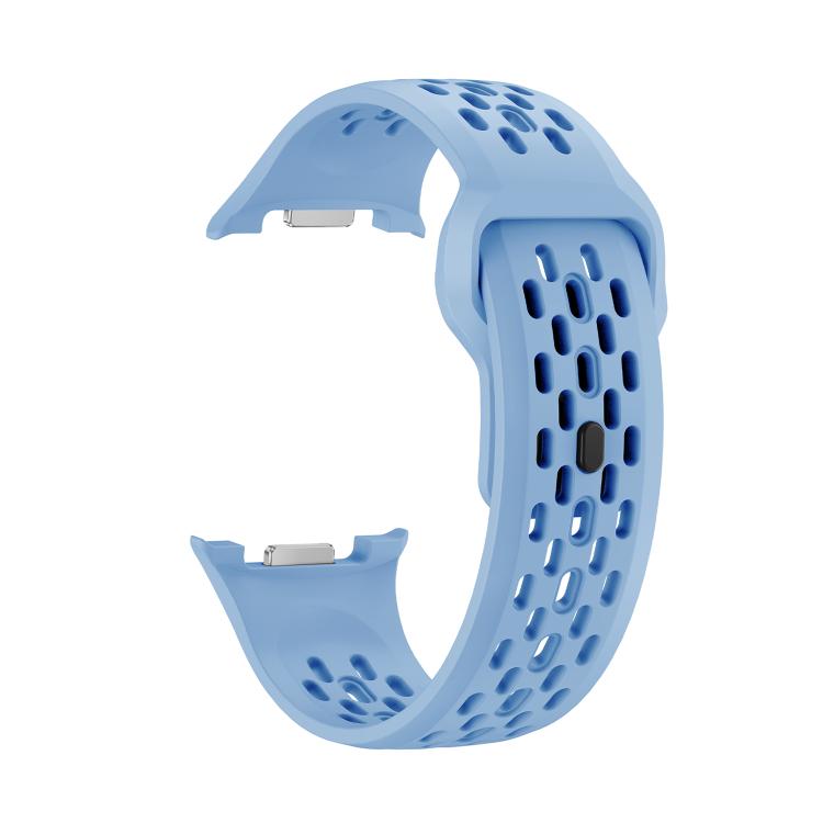 For Samsung Galaxy Watch8 44mm Diamond Bezel and Black Reverse Buckle Silicone Watch Band(Light Blue Silver) - free shipping - PMC TechLife - Order now!