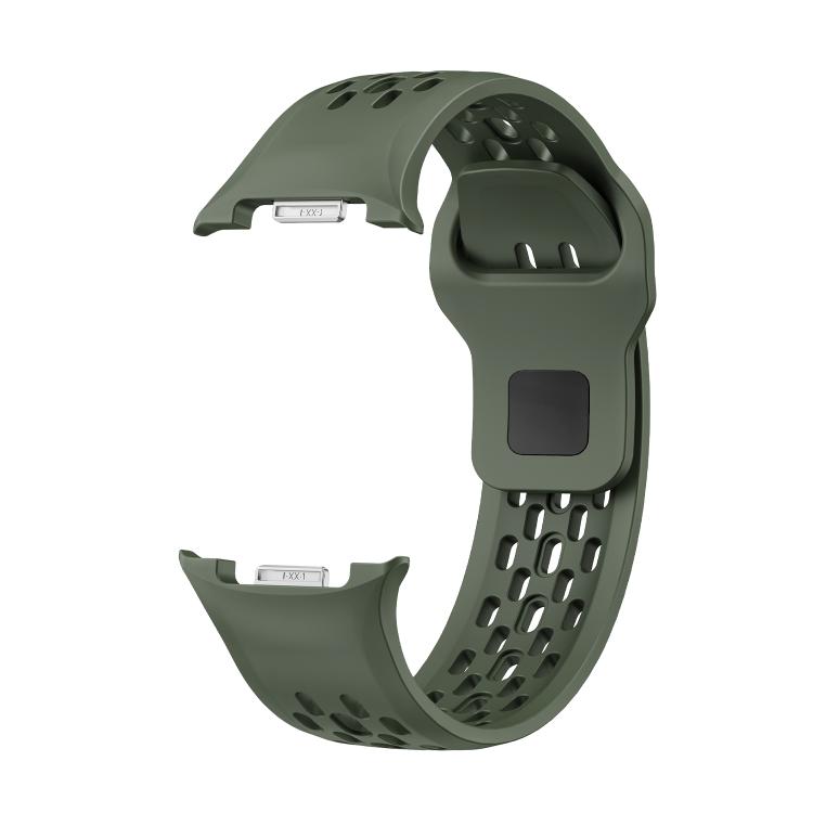 For Samsung Galaxy Watch8 44mm Diamond Bezel and Black Reverse Buckle Silicone Watch Band(Army Green Silver) - free shipping - PMC TechLife - Order now!