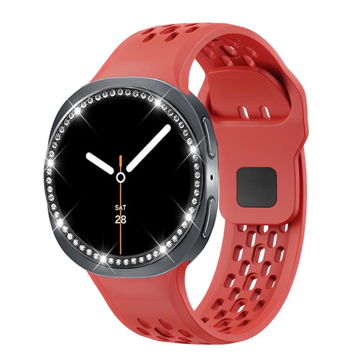 For Samsung Galaxy Watch8 44mm Diamond Bezel and Black Reverse Buckle Silicone Watch Band(Red Black) - free shipping - PMC TechLife - Order now!