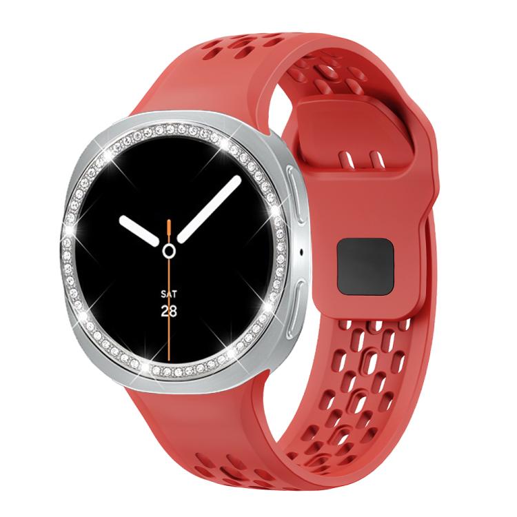 For Samsung Galaxy Watch8 40mm Diamond Bezel and Black Reverse Buckle Silicone Watch Band(Red Silver) - free shipping - PMC TechLife - Order now!