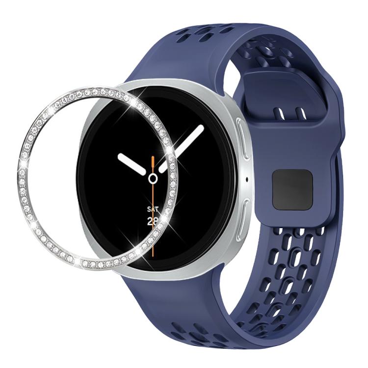 For Samsung Galaxy Watch8 40mm Diamond Bezel and Black Reverse Buckle Silicone Watch Band(Midnight Blue Silver) - free shipping - PMC TechLife - Order now!