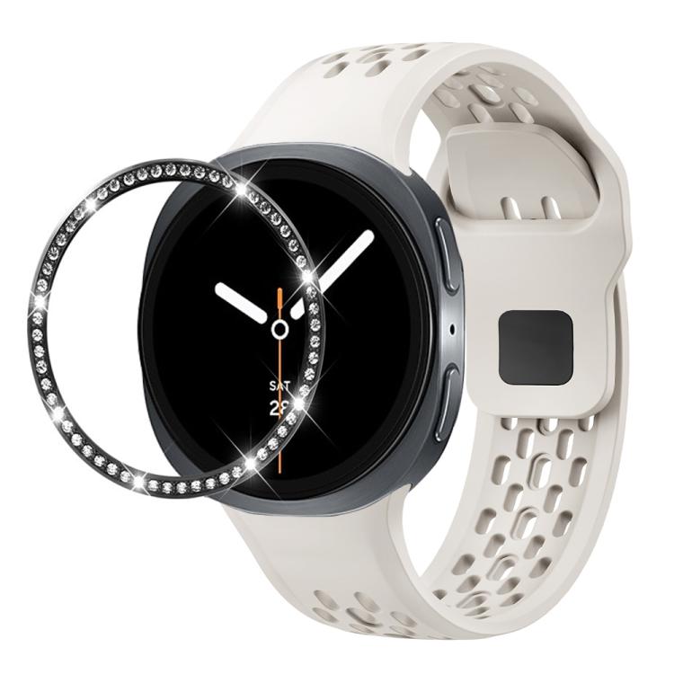 For Samsung Galaxy Watch8 40mm Diamond Bezel and Black Reverse Buckle Silicone Watch Band(Beige Black) - free shipping - PMC TechLife - Order now!