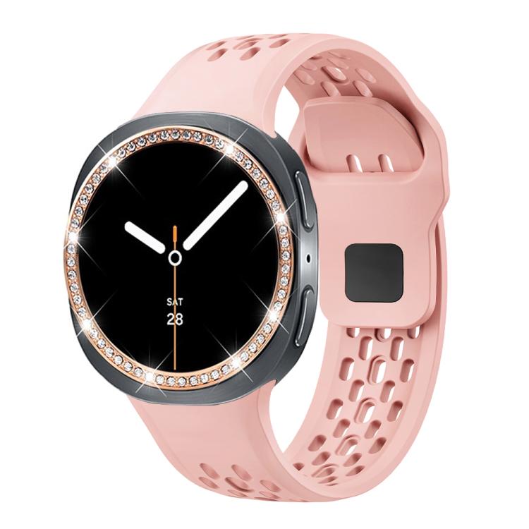 For Samsung Galaxy Watch8 40mm Diamond Bezel and Black Reverse Buckle Silicone Watch Band(Pink Rose Gold) - free shipping - PMC TechLife - Order now!