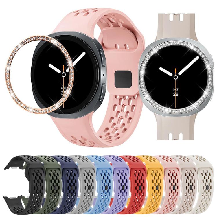 For Samsung Galaxy Watch8 40mm Diamond Bezel and Black Reverse Buckle Silicone Watch Band(Black Black) - free shipping - PMC TechLife - Order now!