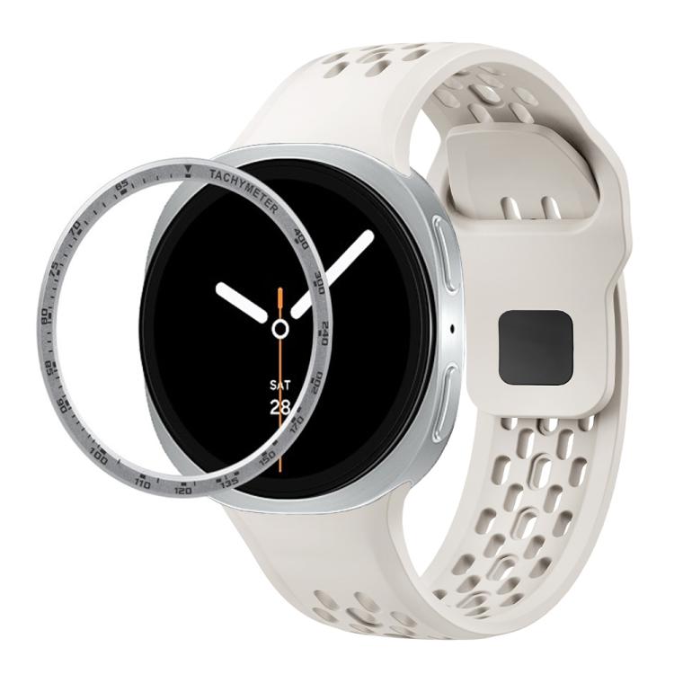 For Samsung Galaxy Watch8 44mm Speed Bezel and Black Reverse Buckle Silicone Watch Band(Beige Silver) - free shipping - PMC TechLife - Order now!
