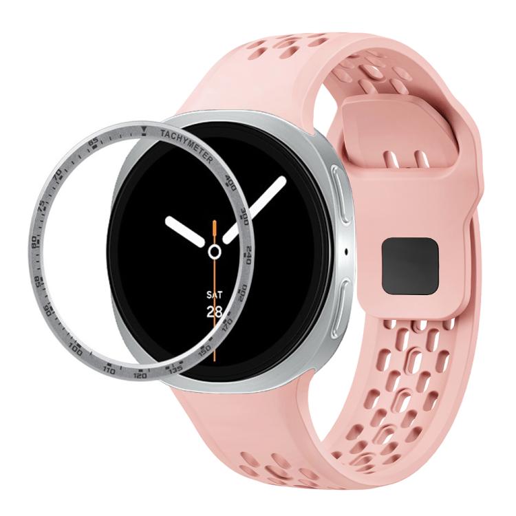 For Samsung Galaxy Watch8 44mm Speed Bezel and Black Reverse Buckle Silicone Watch Band(Pink Silver) - free shipping - PMC TechLife - Order now!